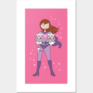 Supermom twins - brown hair Posters and Art